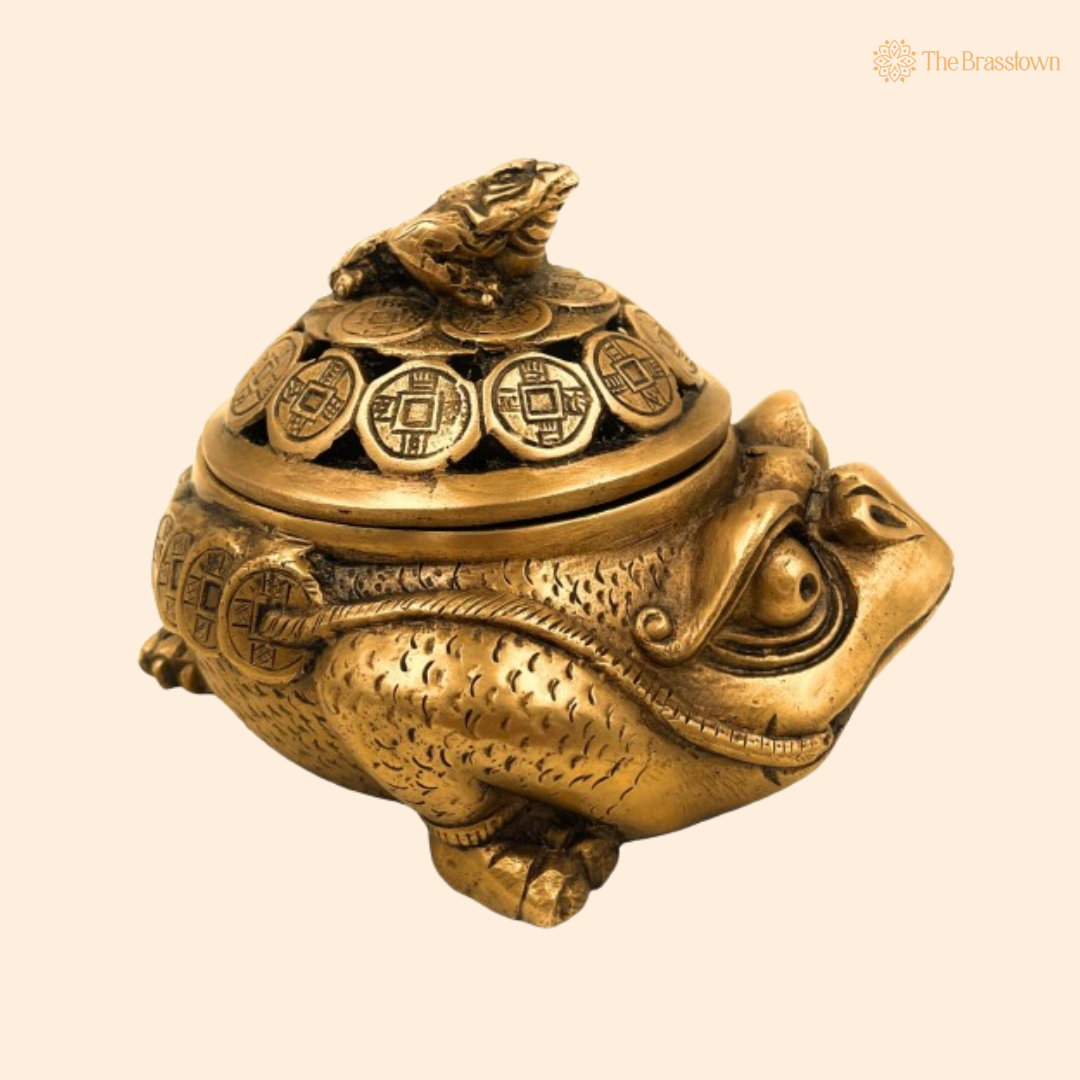 Handcrafted Brass Feng Shui Money Frog Box 5 Inch