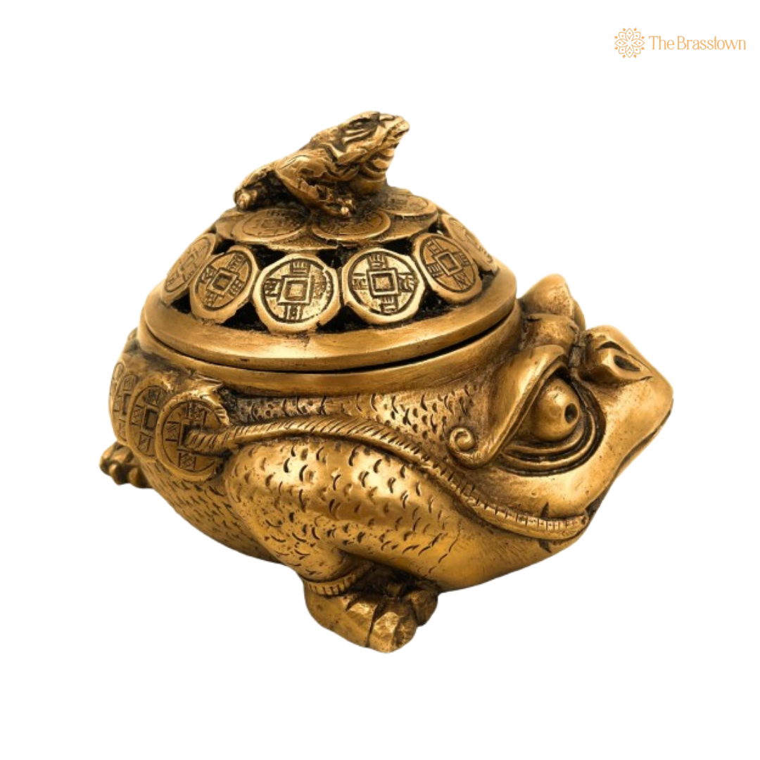 Handcrafted Brass Feng Shui Money Frog Box 5 Inch