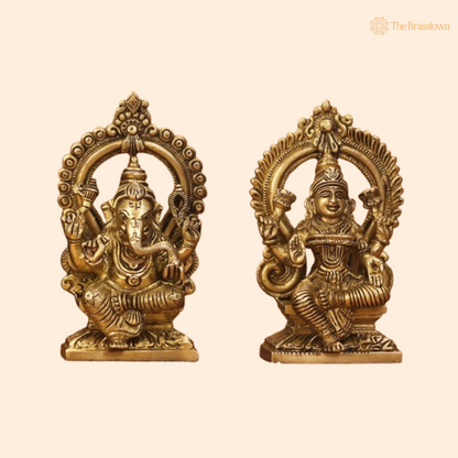 Handcrafted Brass Ganesha and Lakshmi Set 6 Inch