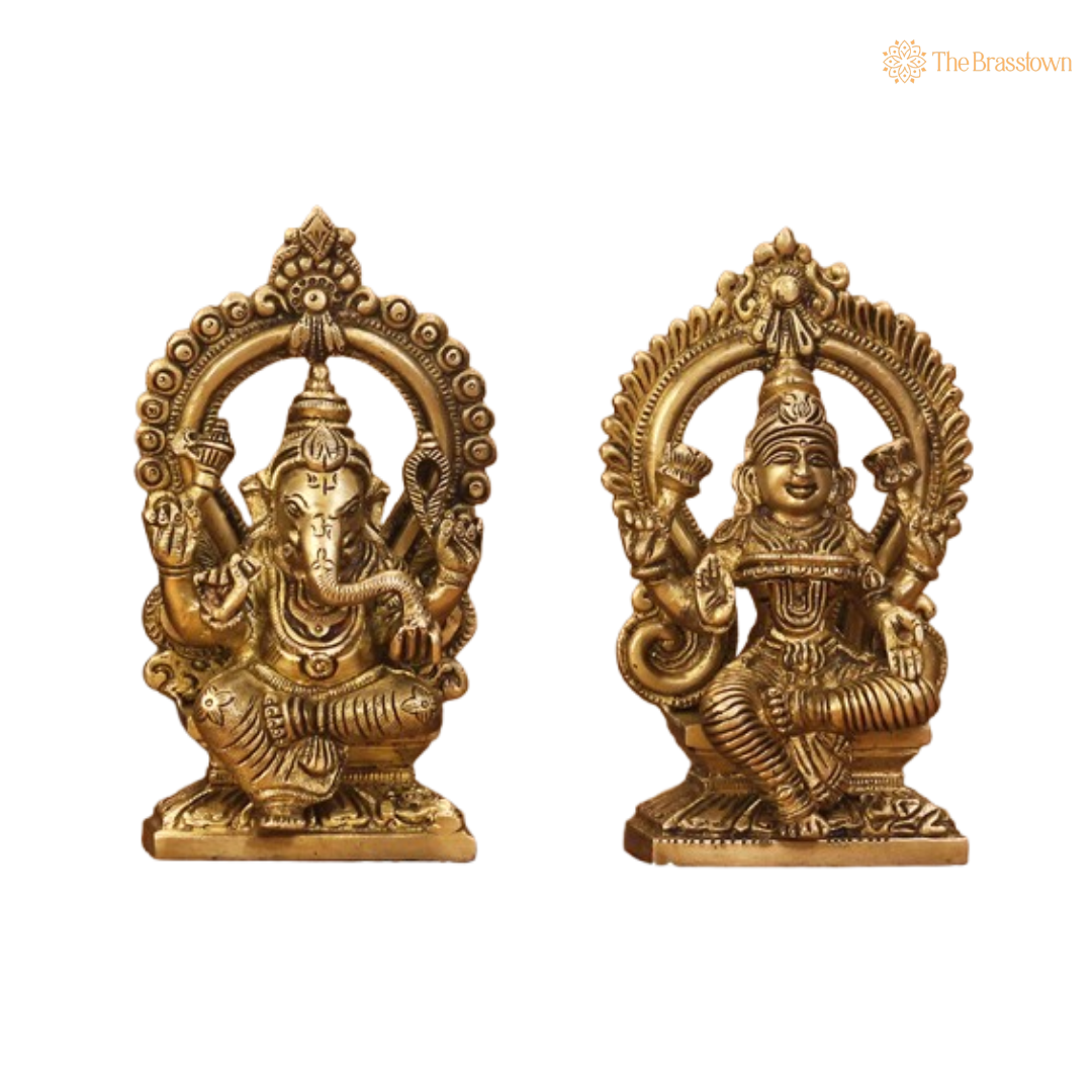 Handcrafted Brass Ganesha and Lakshmi Set 6 Inch