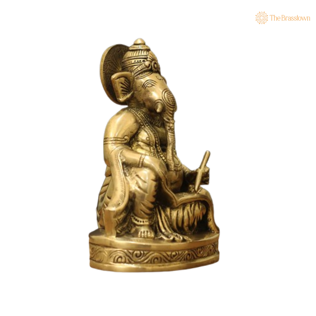 Handcrafted Brass Ganesha in Writing Pose 7.5 Inch
