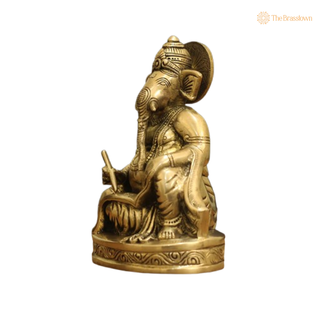Handcrafted Brass Ganesha in Writing Pose 7.5 Inch