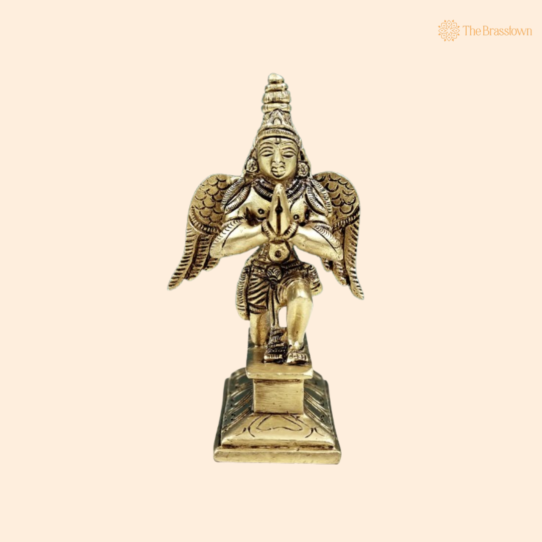 Handcrafted Brass Garuda Idol – A Symbol of Devotion and Divine Protection 4 Inch
