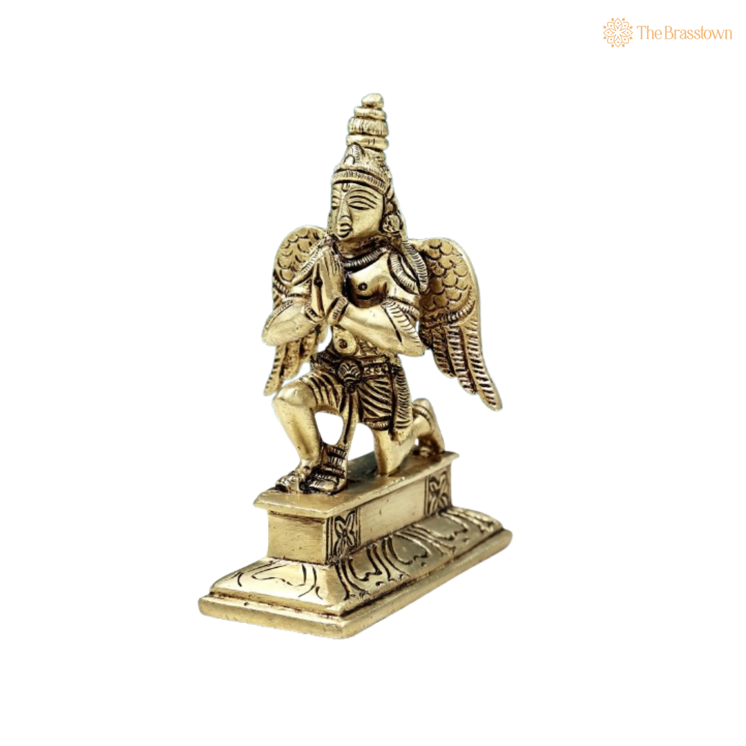 Handcrafted Brass Garuda Idol – A Symbol of Devotion and Divine Protection 4 Inch