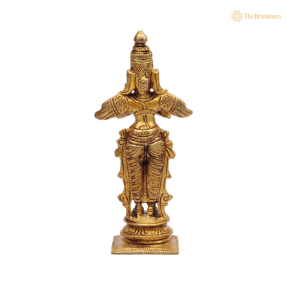 Handcrafted Brass Garuda Idol – The Devoted Celestial Mount of Vishnu 5 Inch