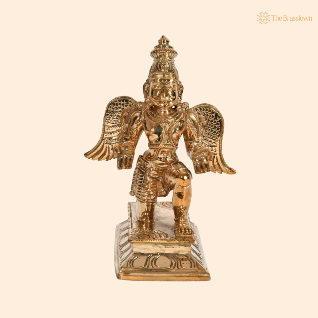 Handcrafted Brass Garuda Idol – The Divine Guardian of Lord Vishnu 6 Inch