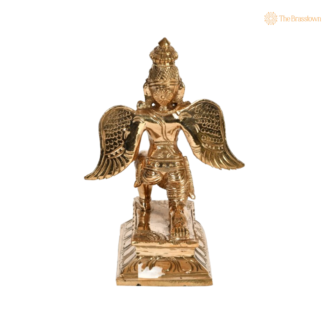 Handcrafted Brass Garuda Idol – The Divine Guardian of Lord Vishnu 6 Inch