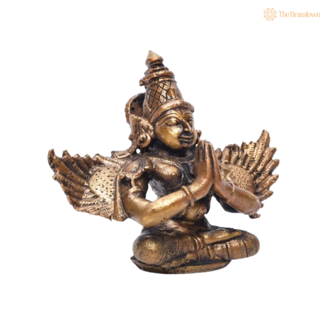 Handcrafted Brass Garuda Murti in Anjali Mudra 4 Inch
