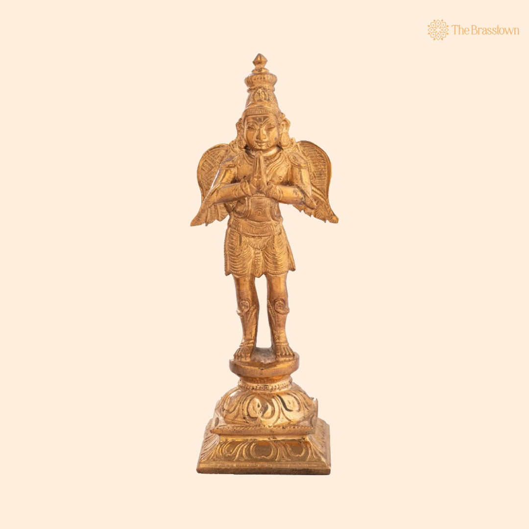 Handcrafted Brass Garuda Statue – The Divine Protector of Lord Vishnu 6.5 Inch