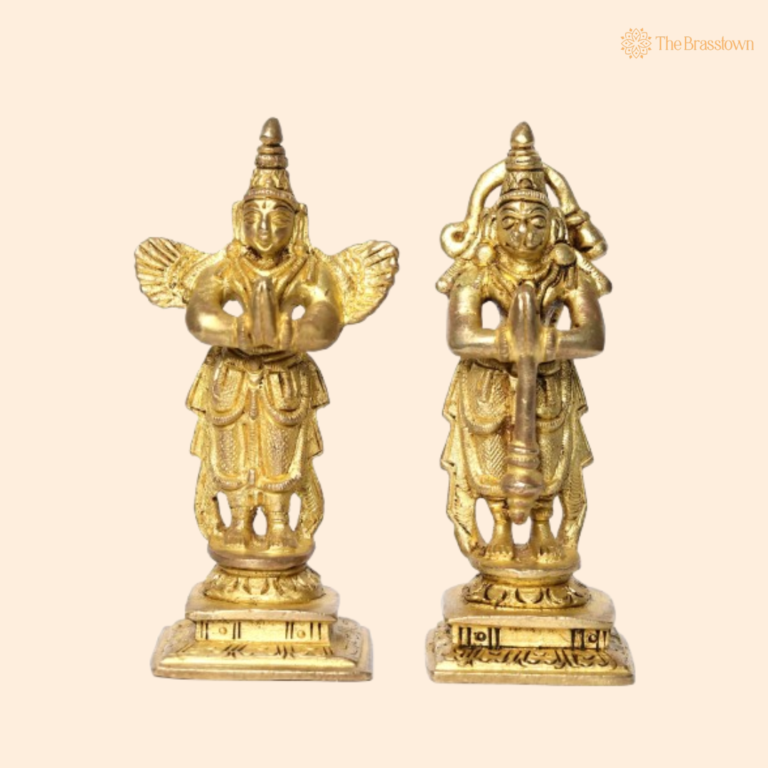 Handcrafted Brass Garuda & Dwarapalaka Statues 4 Inch