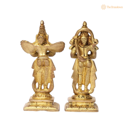Handcrafted Brass Garuda &amp; Dwarapalaka Statues 4 Inch
