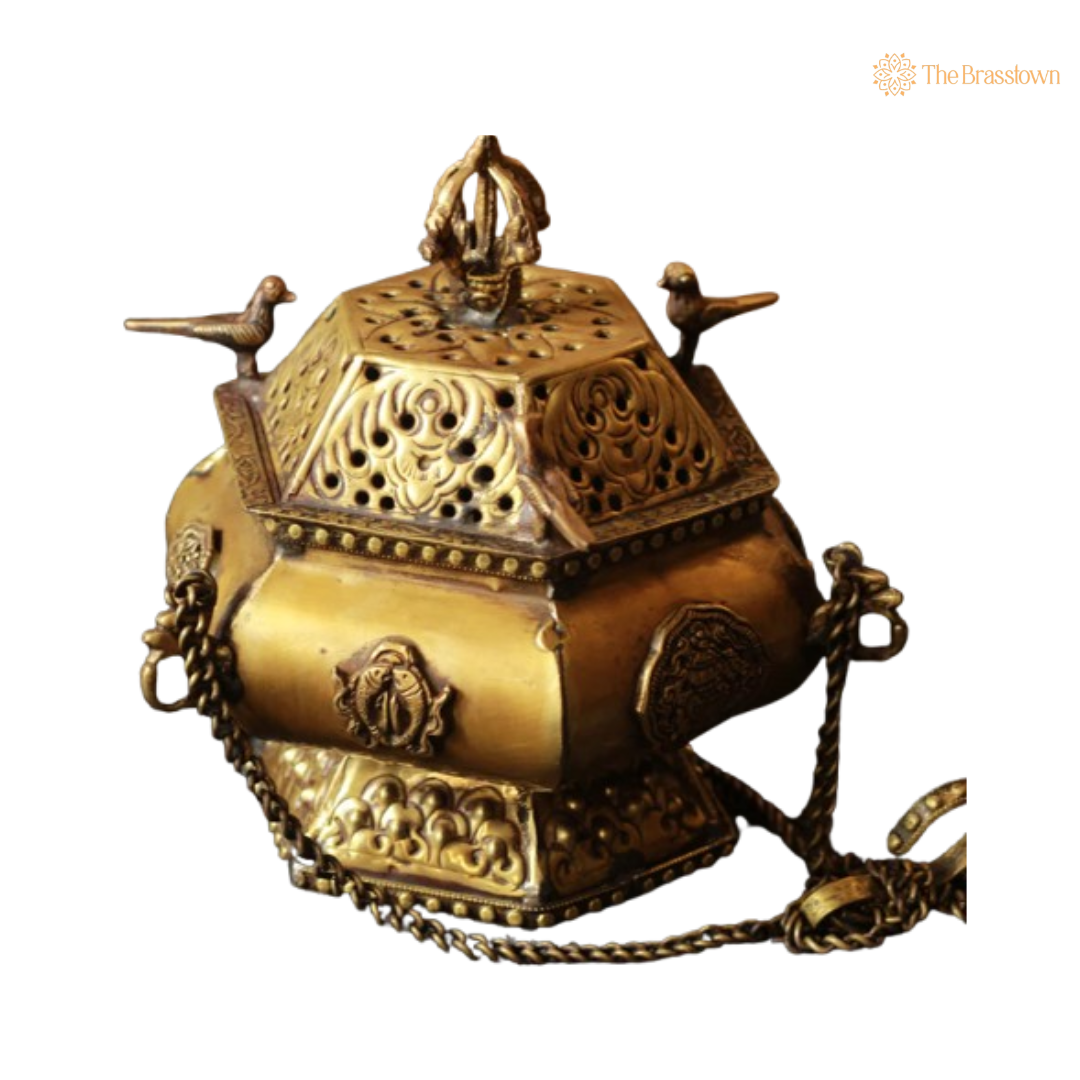 Handcrafted Brass Hanging Incense Burner (Dhoop Dani) 6 Inch