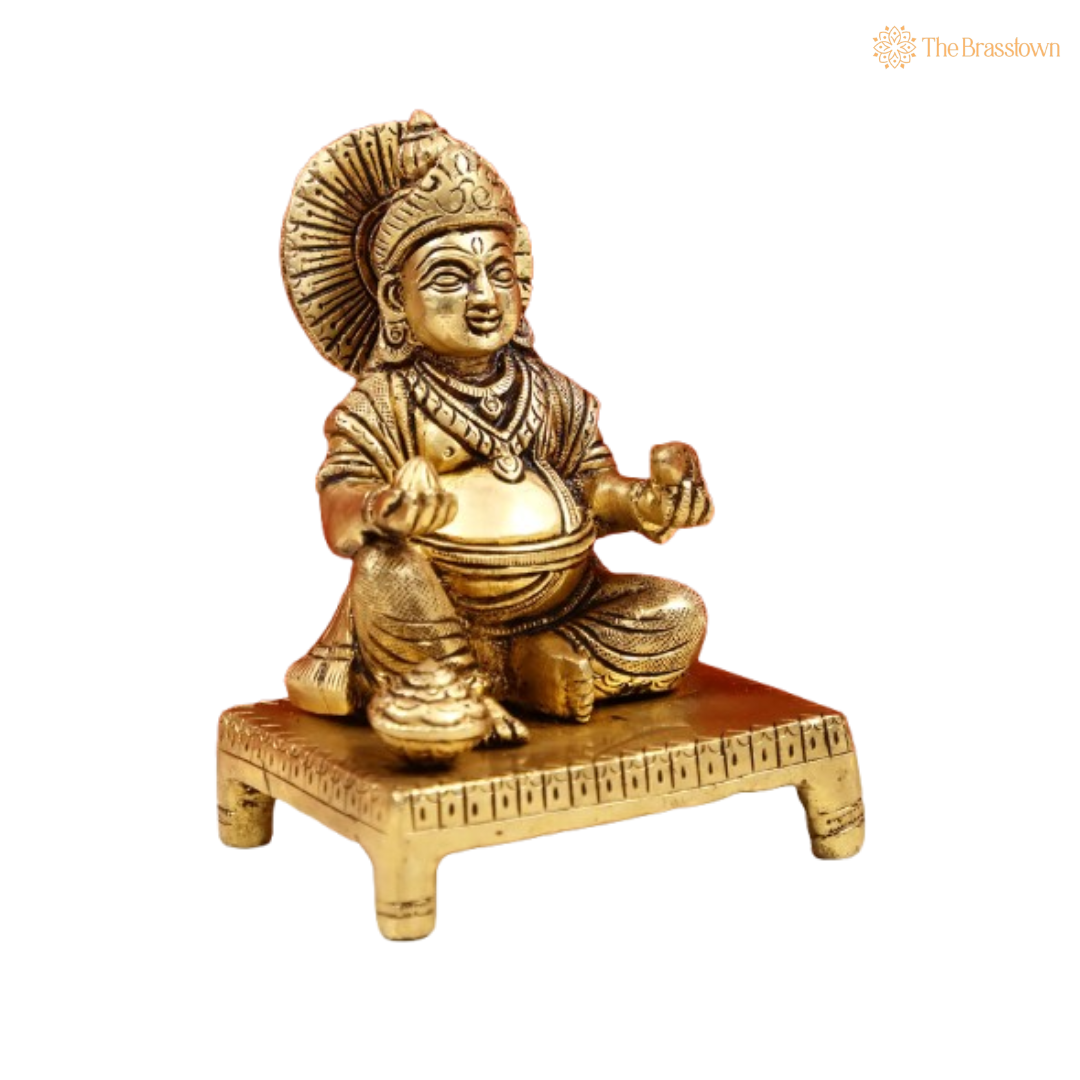 Handcrafted Brass Kubera Idol – The Guardian of Wealth and Prosperity 5 Inch