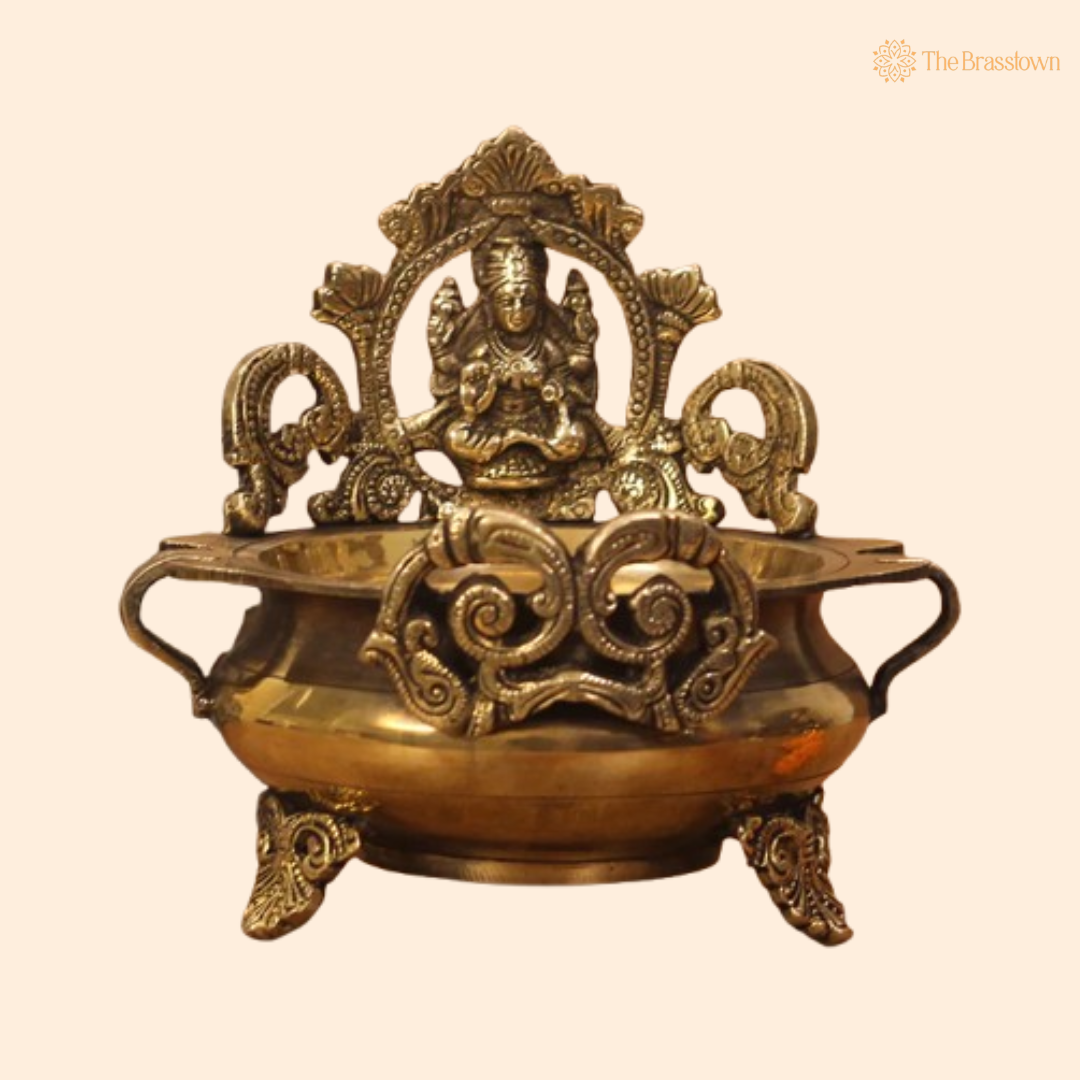Handcrafted Brass Lakshmi Uruli with Arch 7 Inch