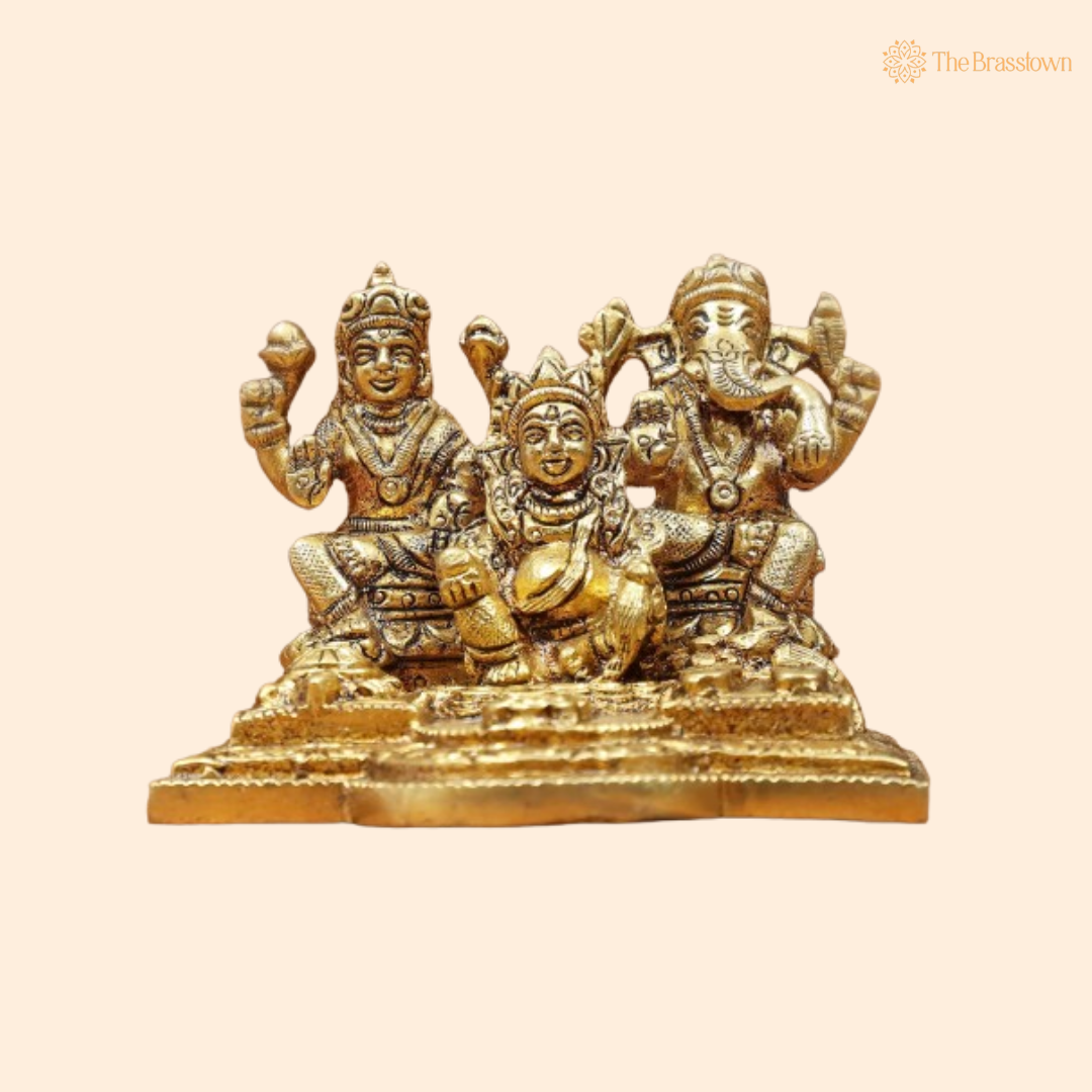 Handcrafted Brass Lakshmi, Ganesha, and Kubera Idol – A Divine Trio 2 Inch