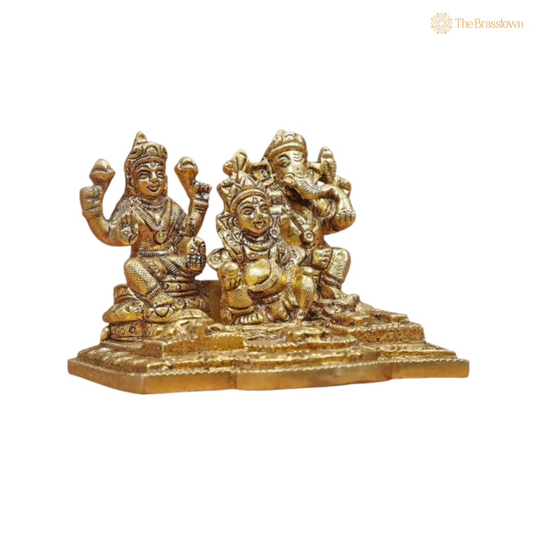 Handcrafted Brass Lakshmi, Ganesha, and Kubera Idol – A Divine Trio 2 Inch