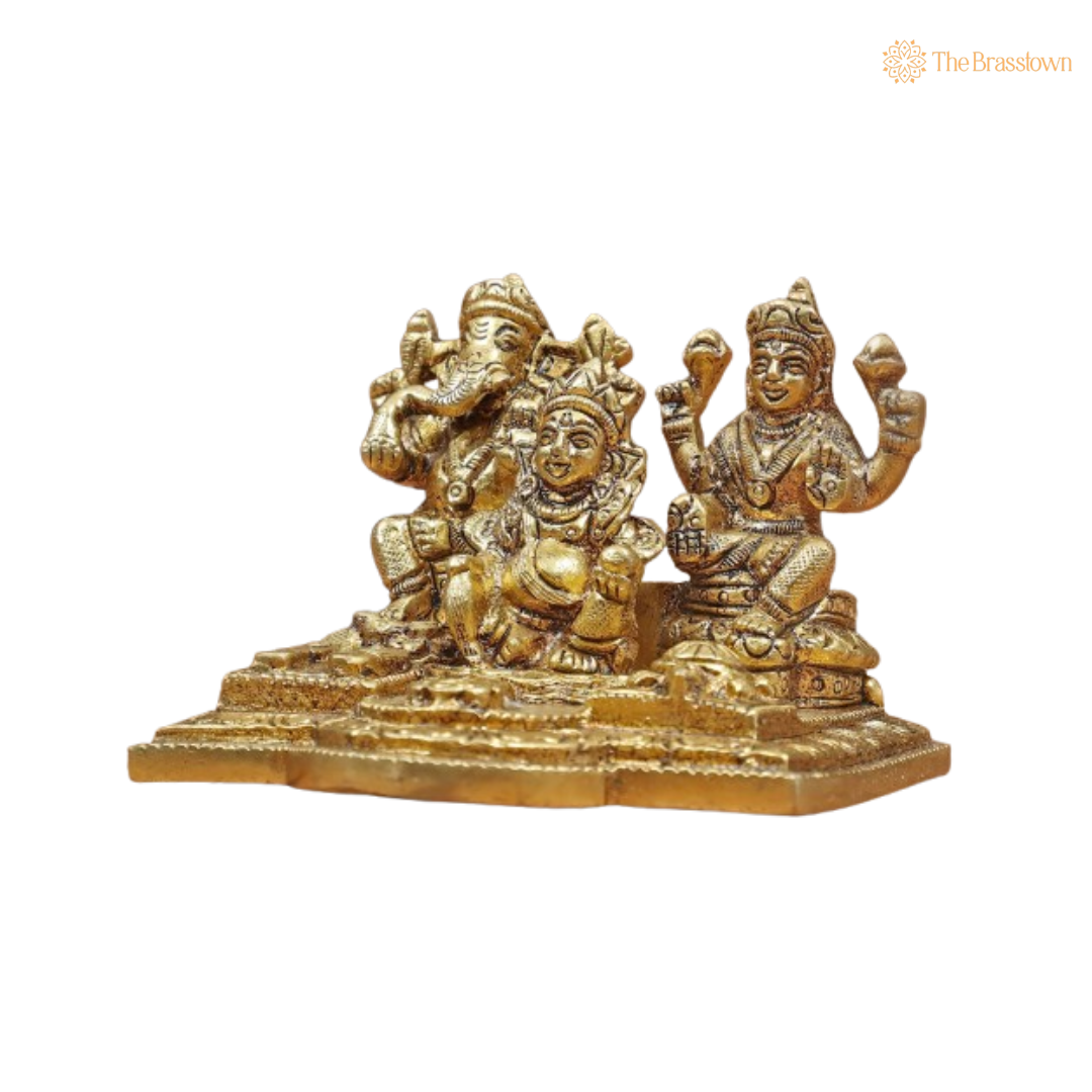 Handcrafted Brass Lakshmi, Ganesha, and Kubera Idol – A Divine Trio 2 Inch