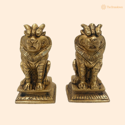 Handcrafted Brass Lion Statues (Pair) 3.5 Inch