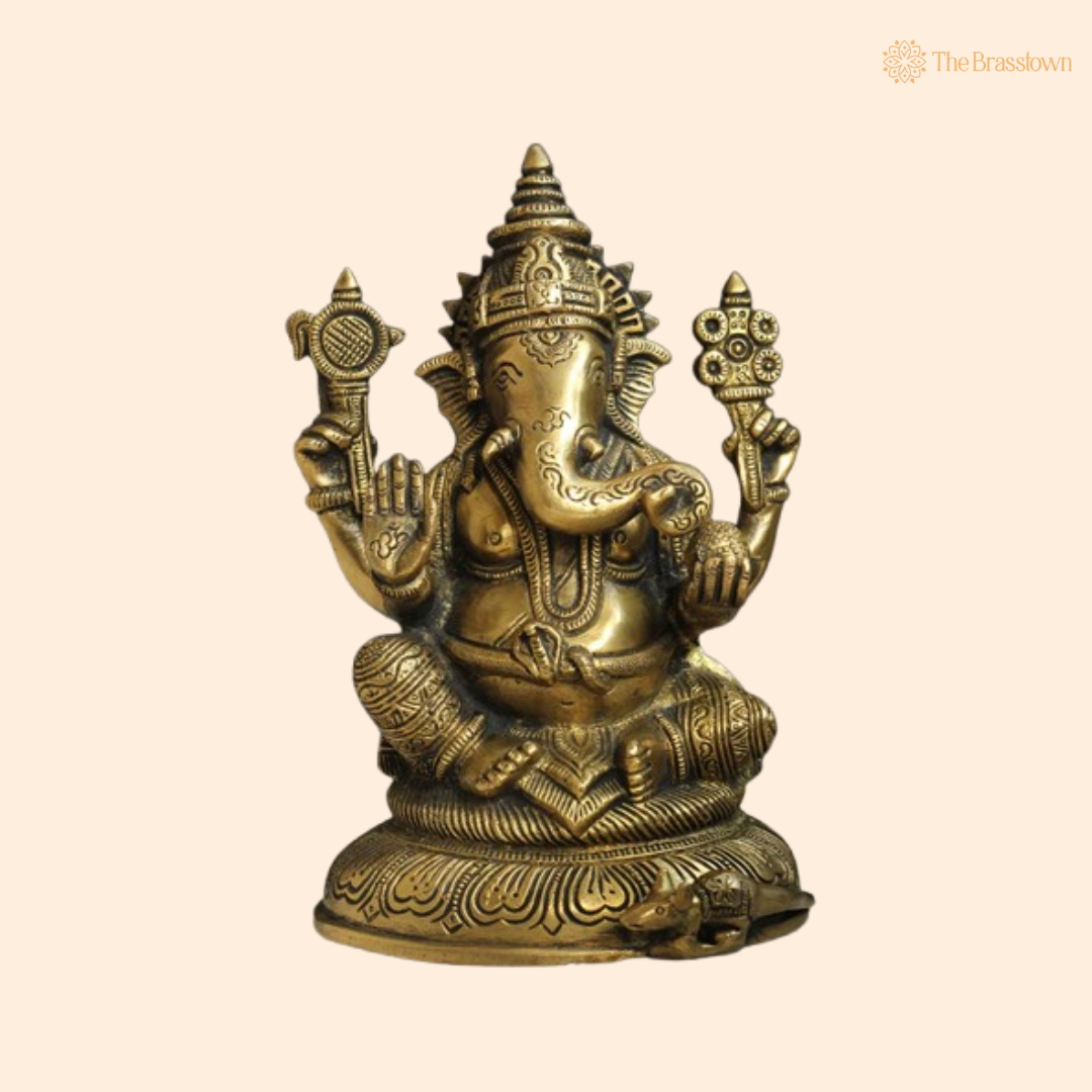 Handcrafted Brass Lord Ganesha Idol 8 Inch