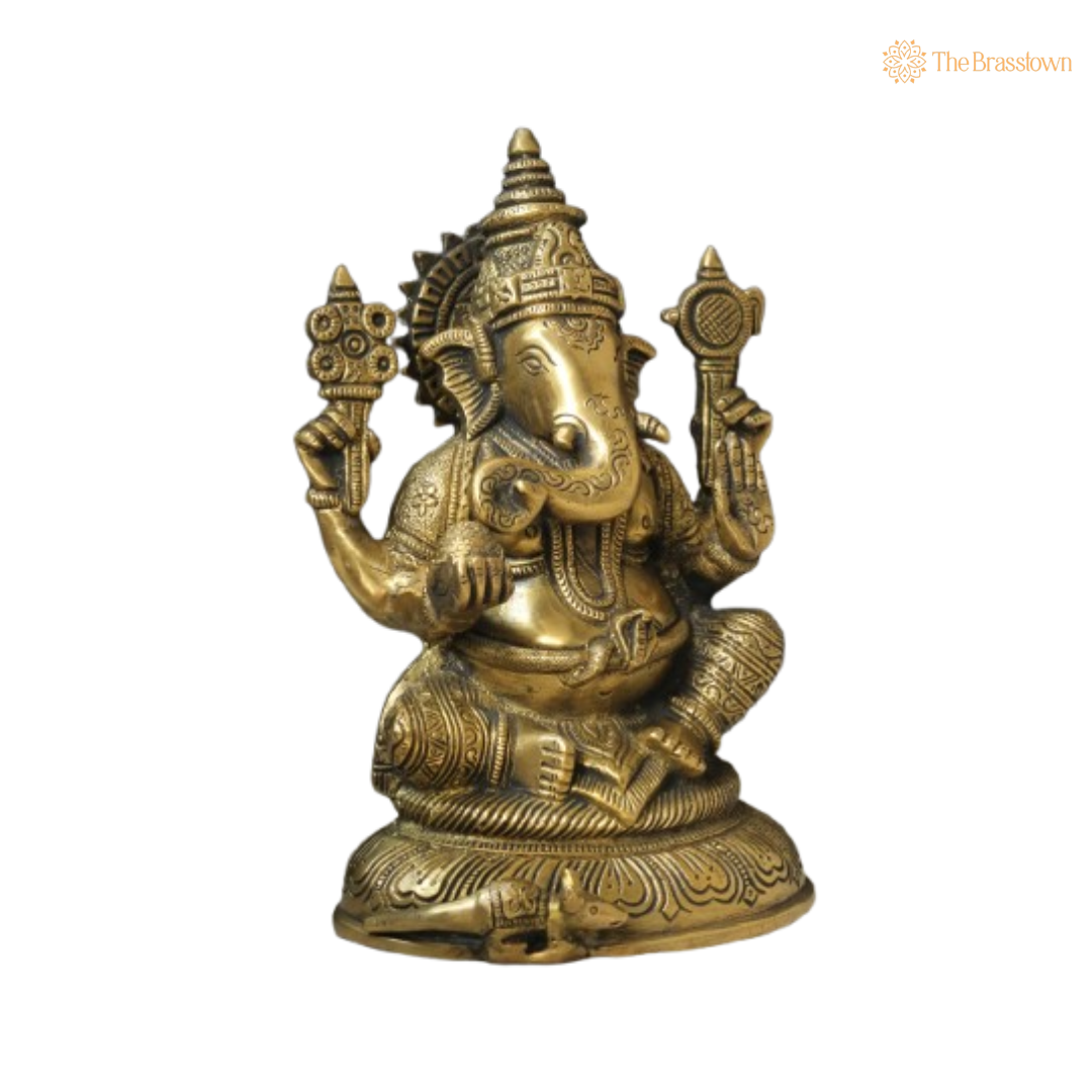 Handcrafted Brass Lord Ganesha Idol 8 Inch