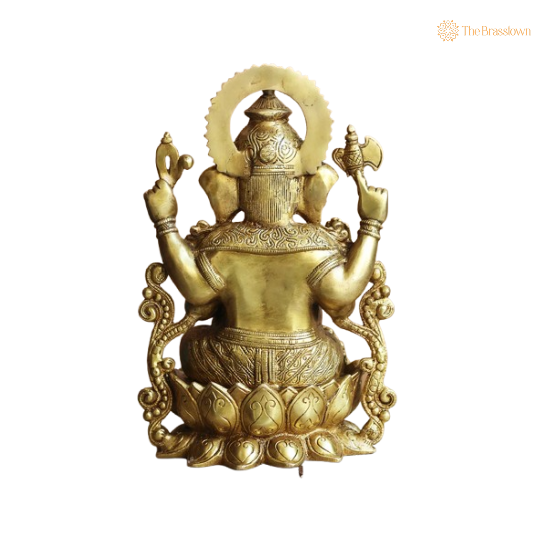 Handcrafted Brass Lord Ganesha on Lotus Statue 13 Inch