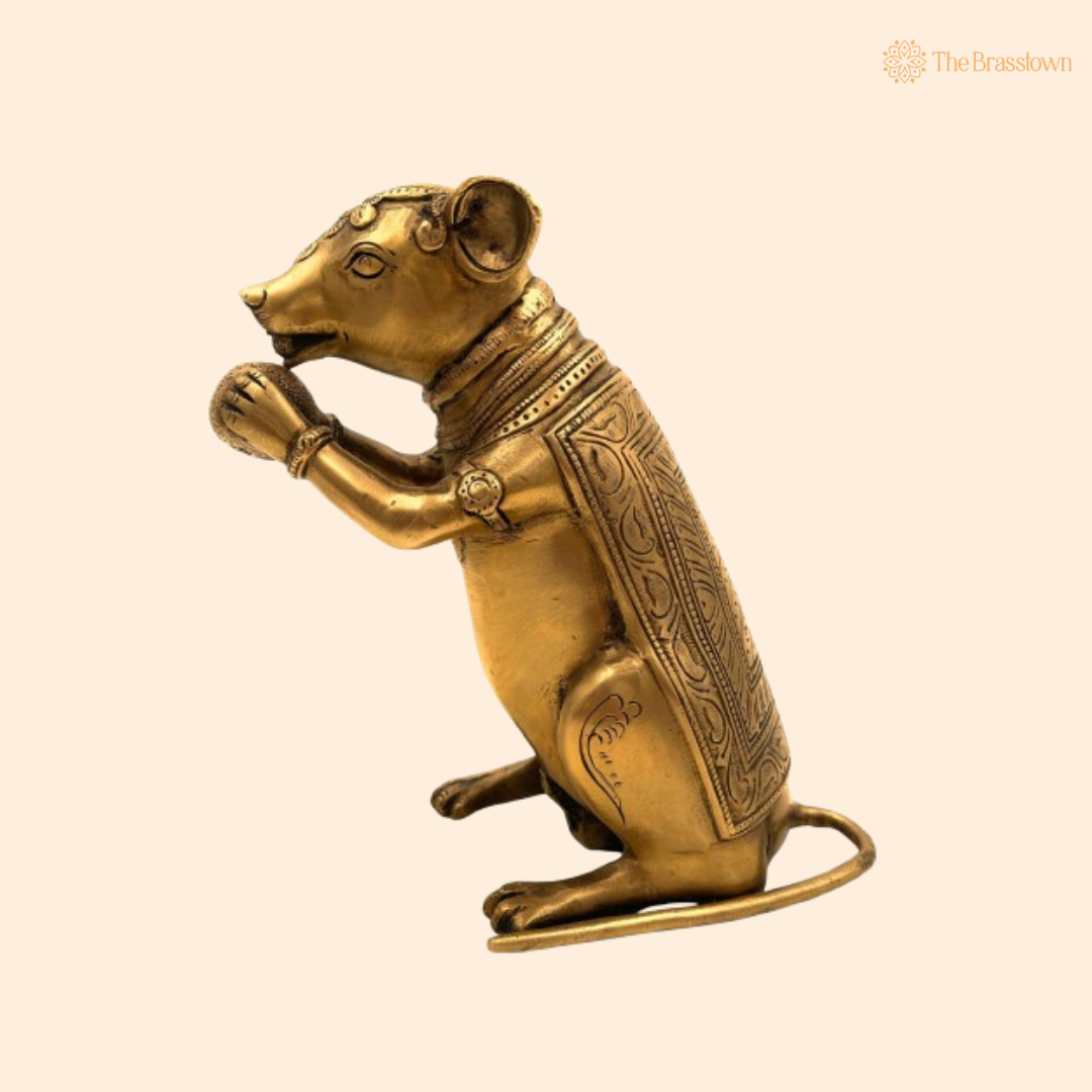Handcrafted Brass Mouse Sculpture 9 Inch