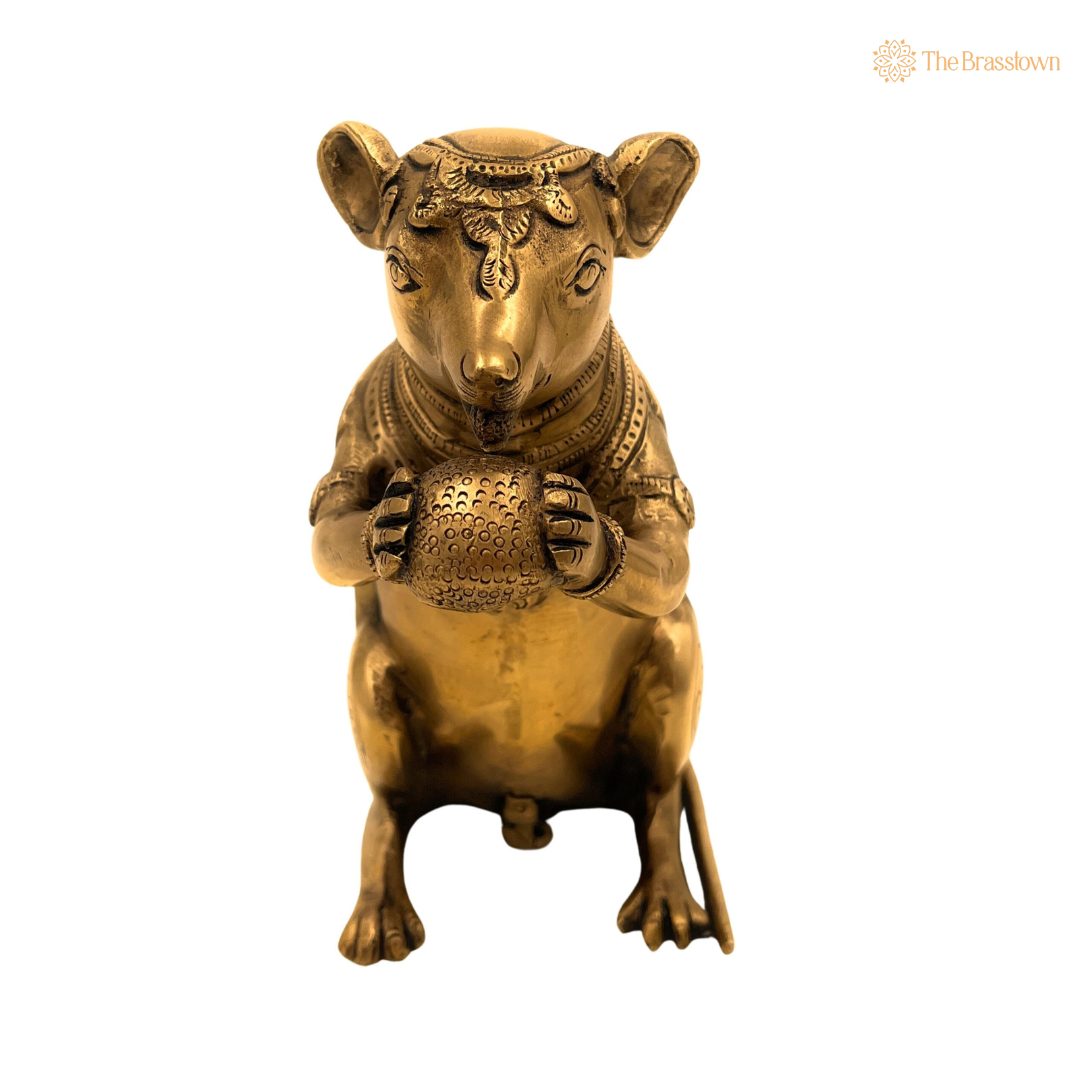 Handcrafted Brass Mouse Sculpture 9 Inch