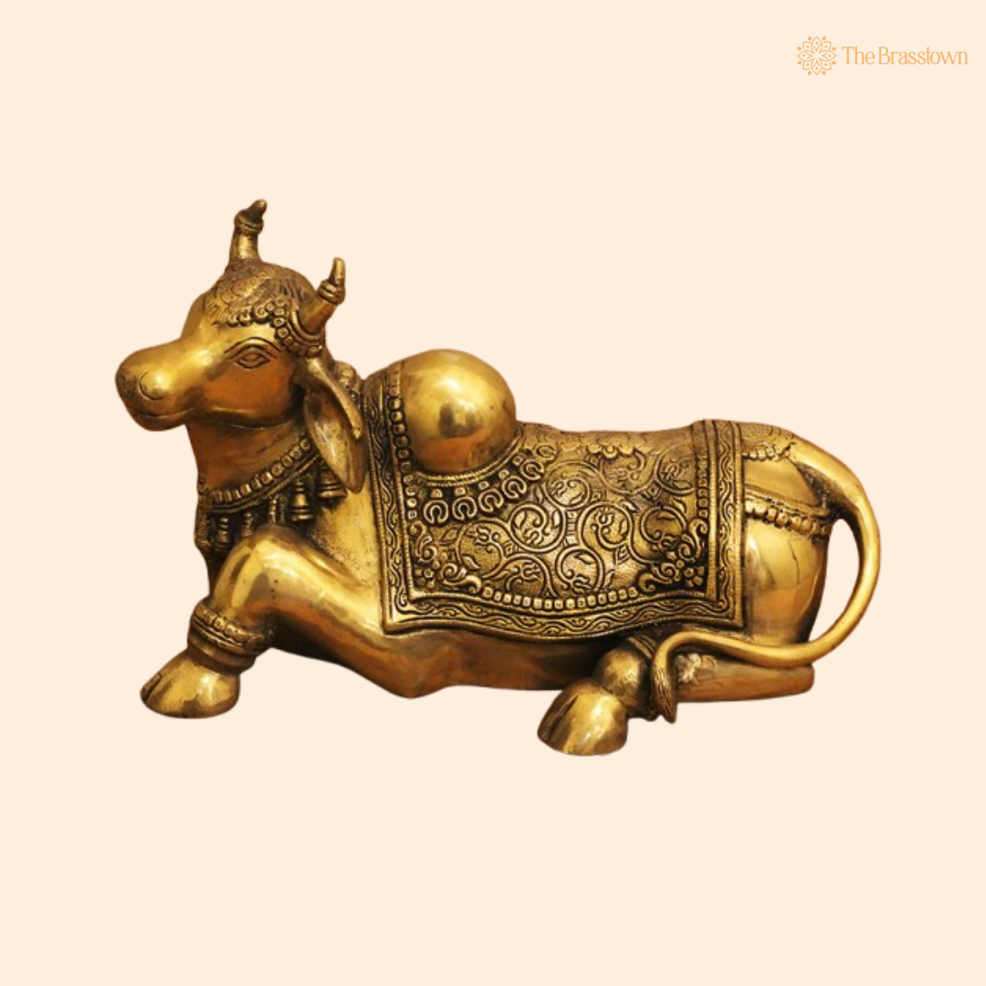 Handcrafted Brass Nandi Idol – A Symbol of Devotion and Strength 8.5 Inch