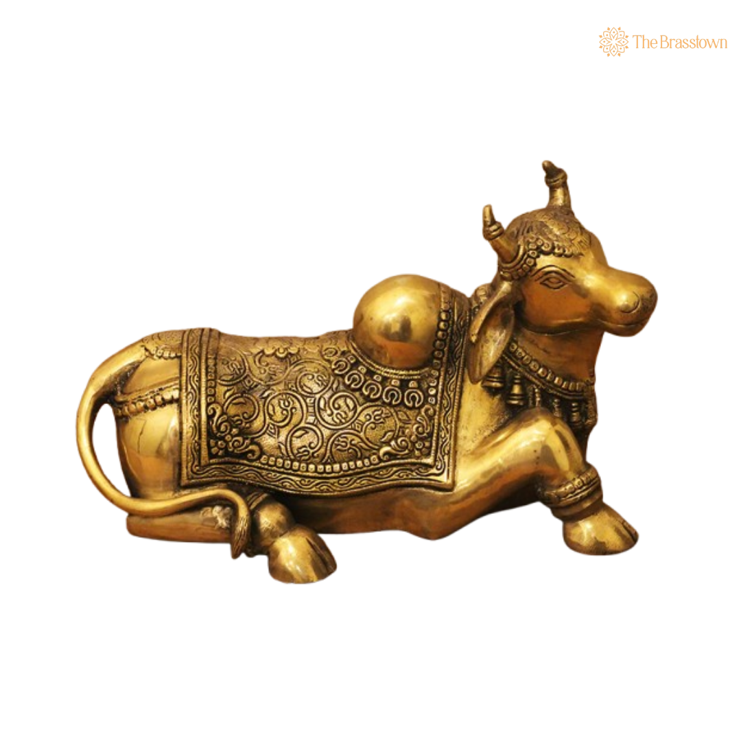 Handcrafted Brass Nandi Idol – A Symbol of Devotion and Strength 8.5 Inch