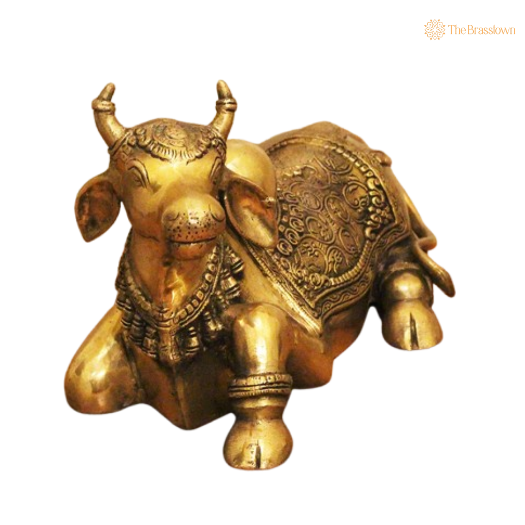 Handcrafted Brass Nandi Idol – A Symbol of Devotion and Strength 8.5 Inch