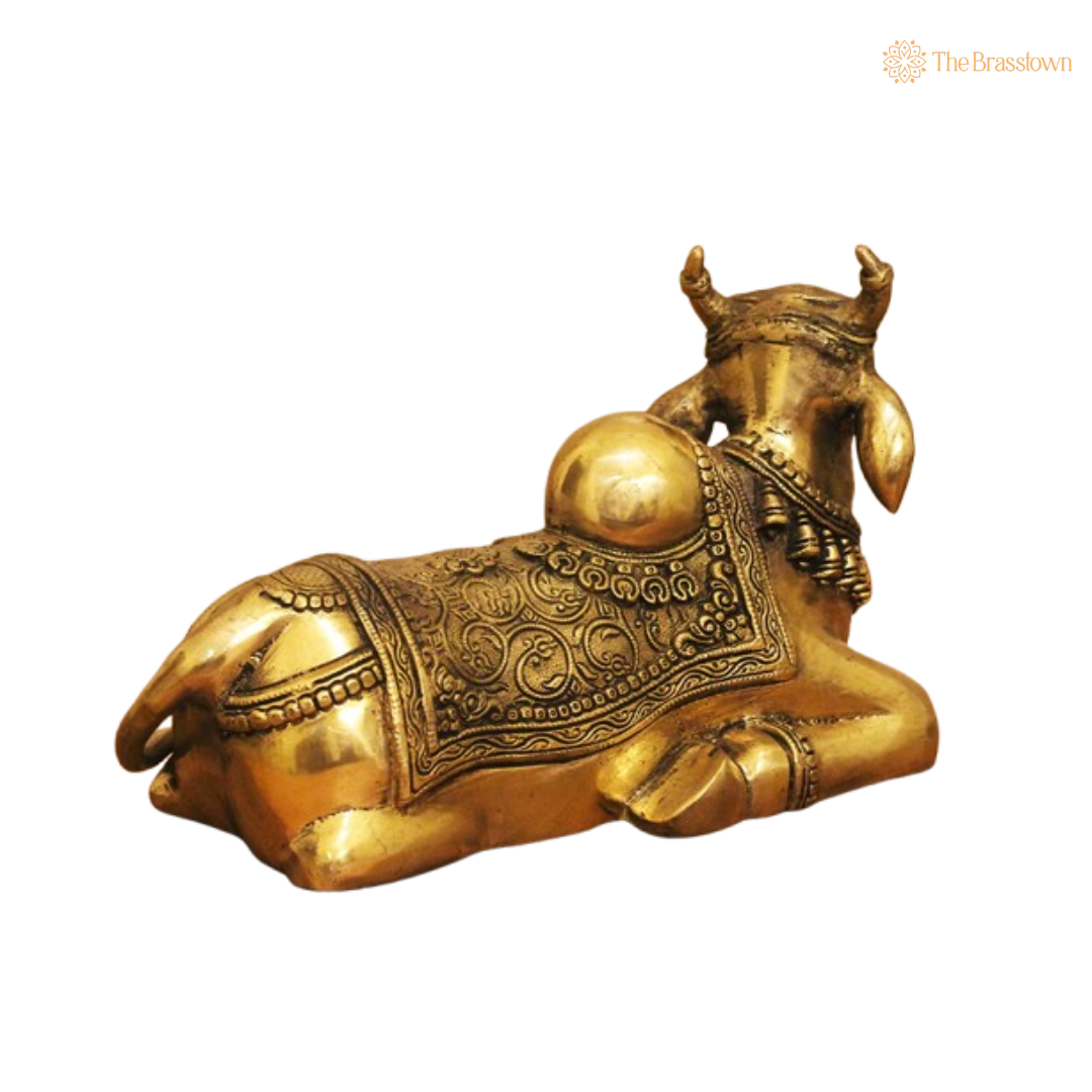 Handcrafted Brass Nandi Idol – A Symbol of Devotion and Strength 8.5 Inch