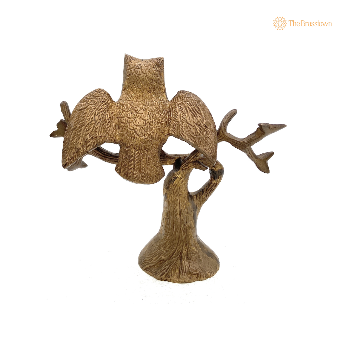 Handcrafted Brass Owl on a Tree Figurine 8 Inch