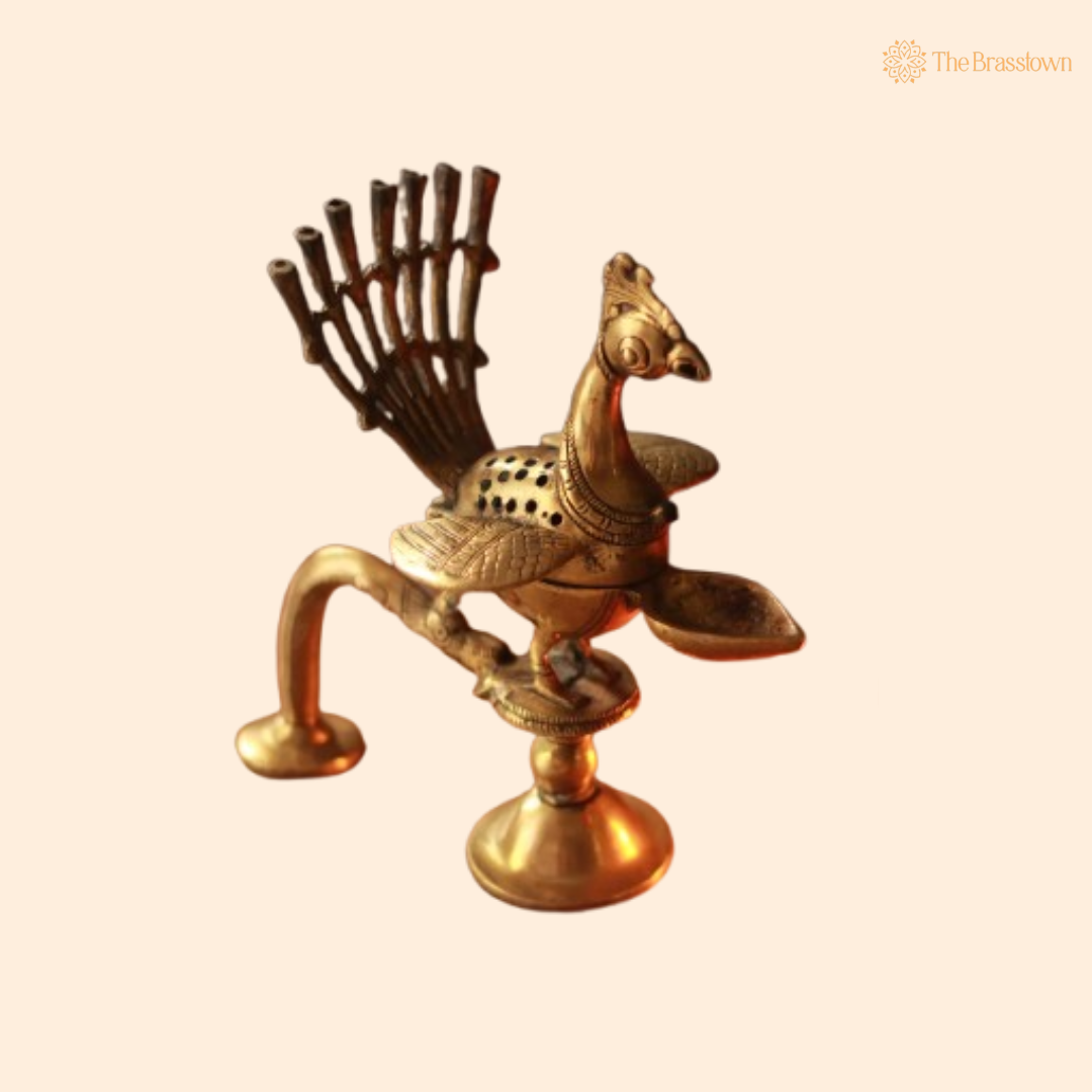 Handcrafted Brass Peacock Dhoop Dani 9 Inch