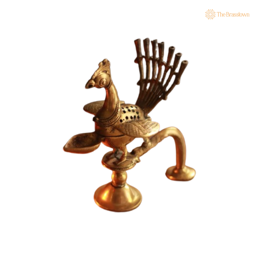 Handcrafted Brass Peacock Dhoop Dani 9 Inch