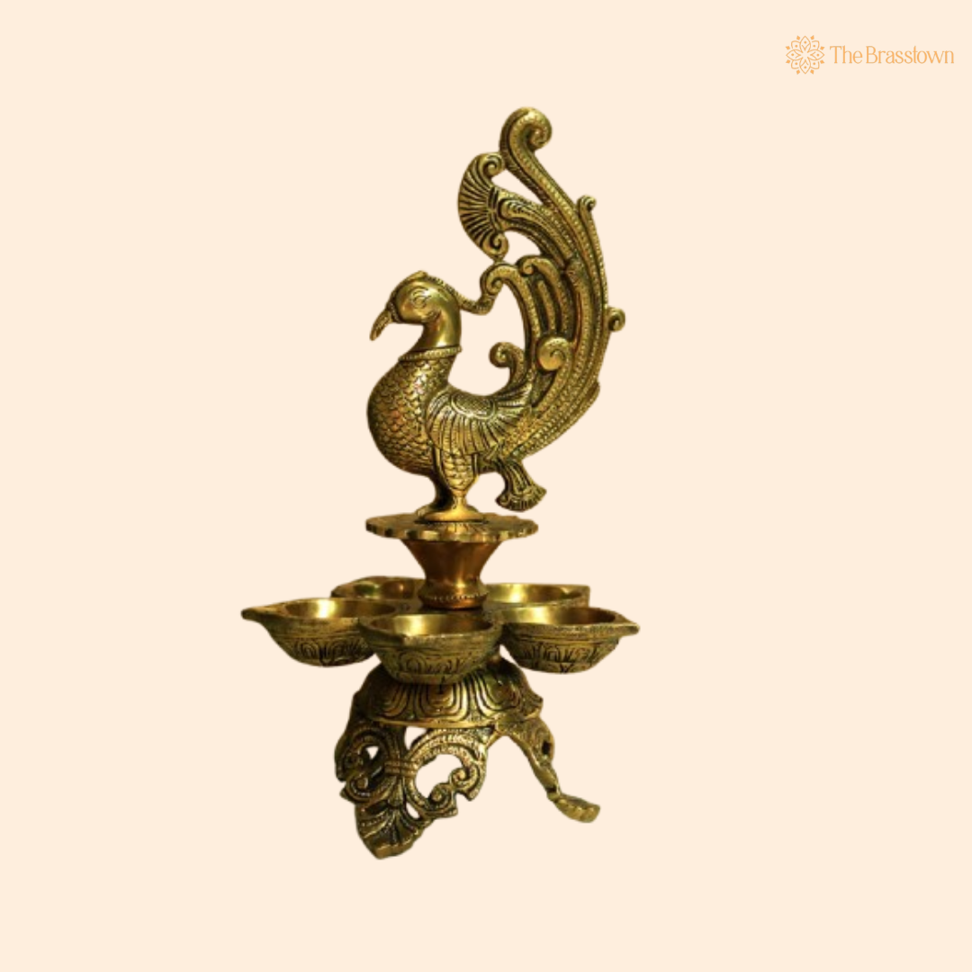 Handcrafted Brass Peacock Diya 12 Inch