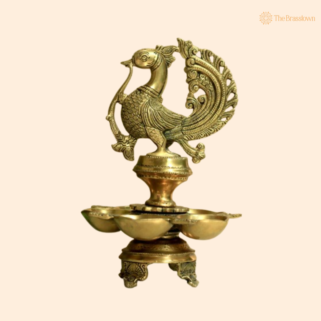 Handcrafted Brass Peacock Diya 12 Inch