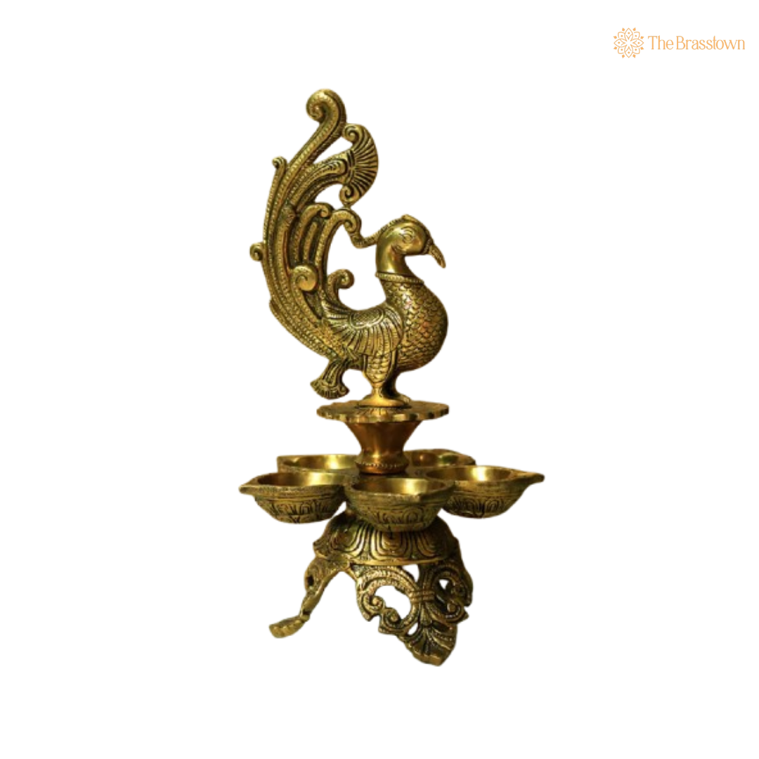 Handcrafted Brass Peacock Diya 12 Inch