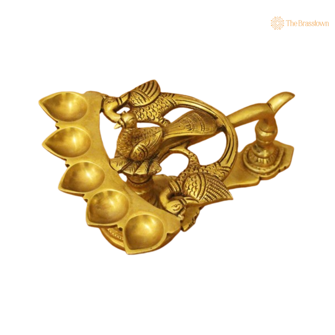 Handcrafted Brass Peacock Diya Lamp 5 Inch