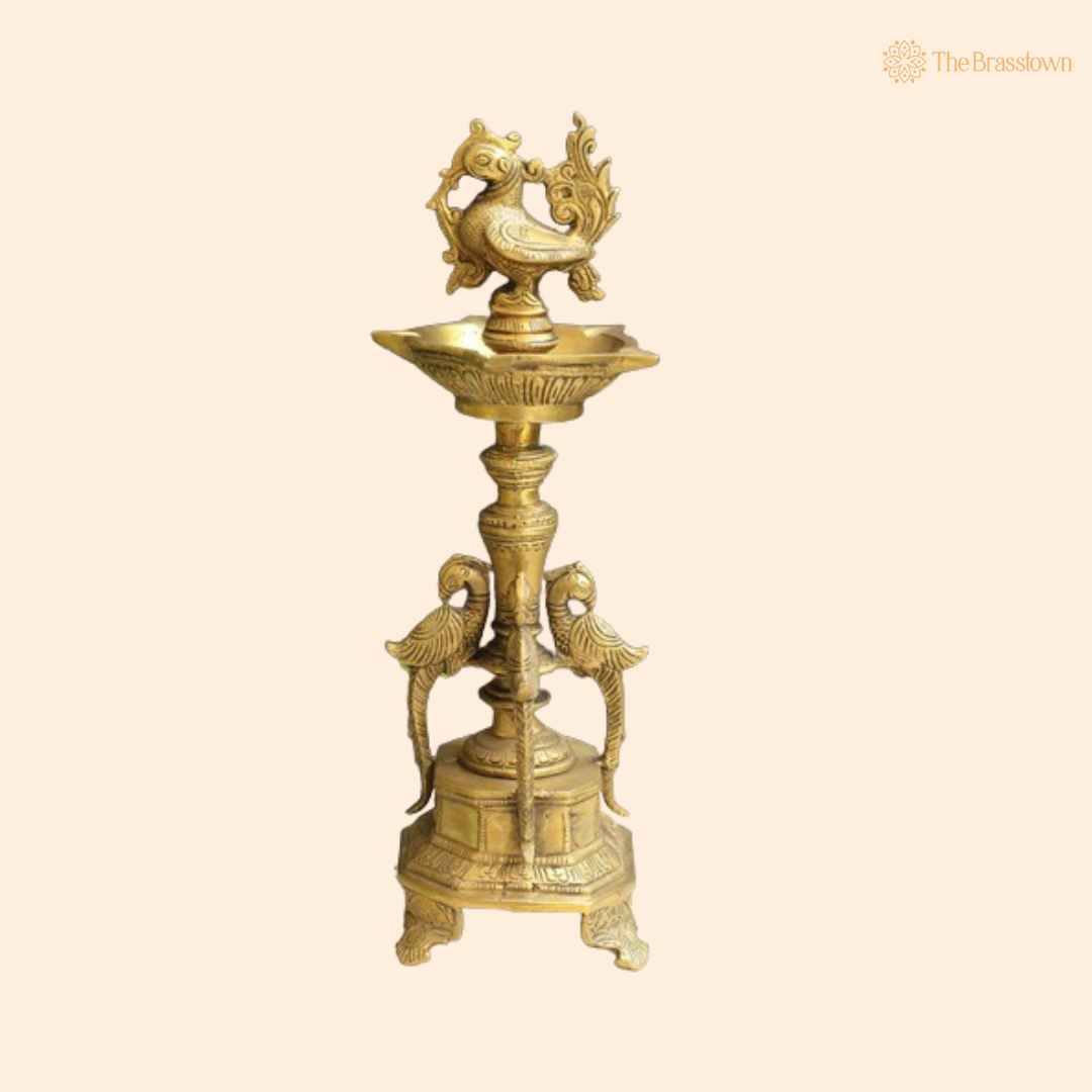 Handcrafted Brass Peacock Standing Diya 13 Inch