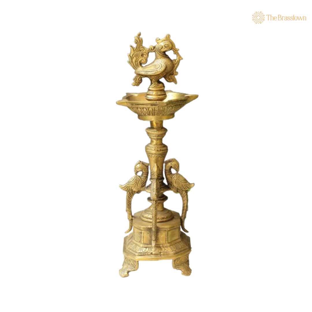 Handcrafted Brass Peacock Standing Diya 13 Inch