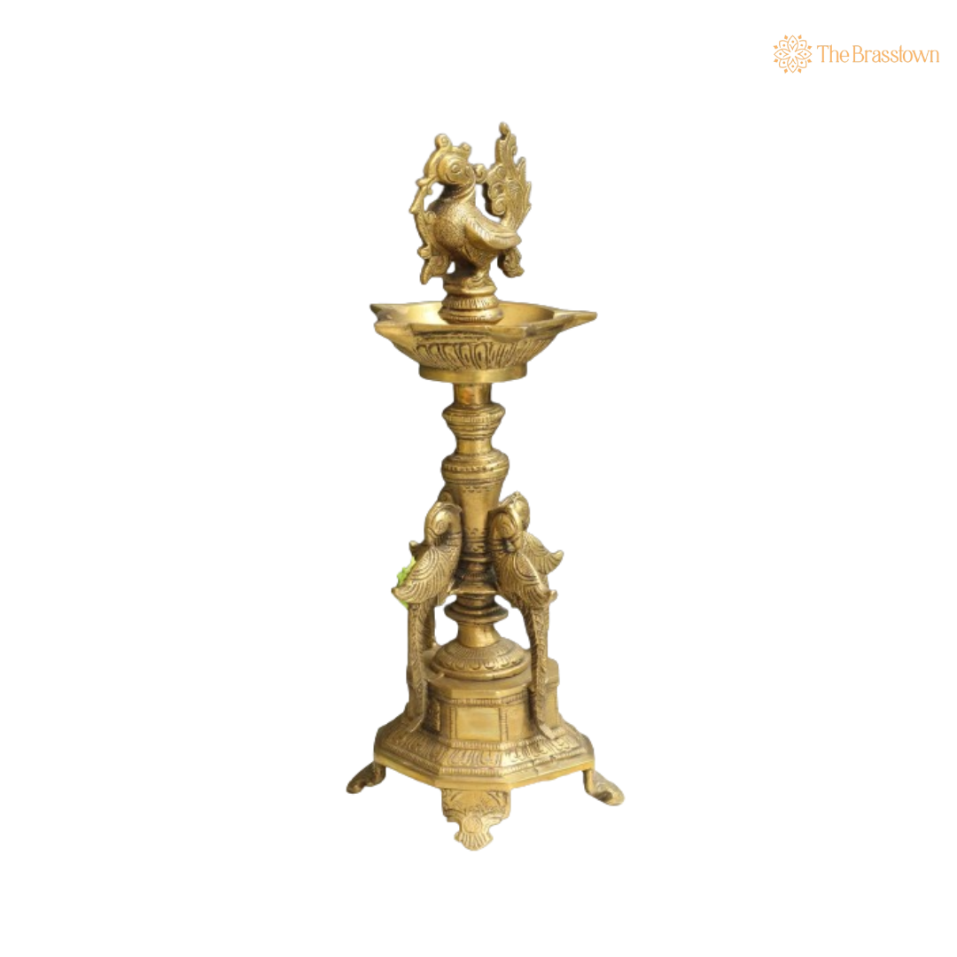 Handcrafted Brass Peacock Standing Diya 13 Inch