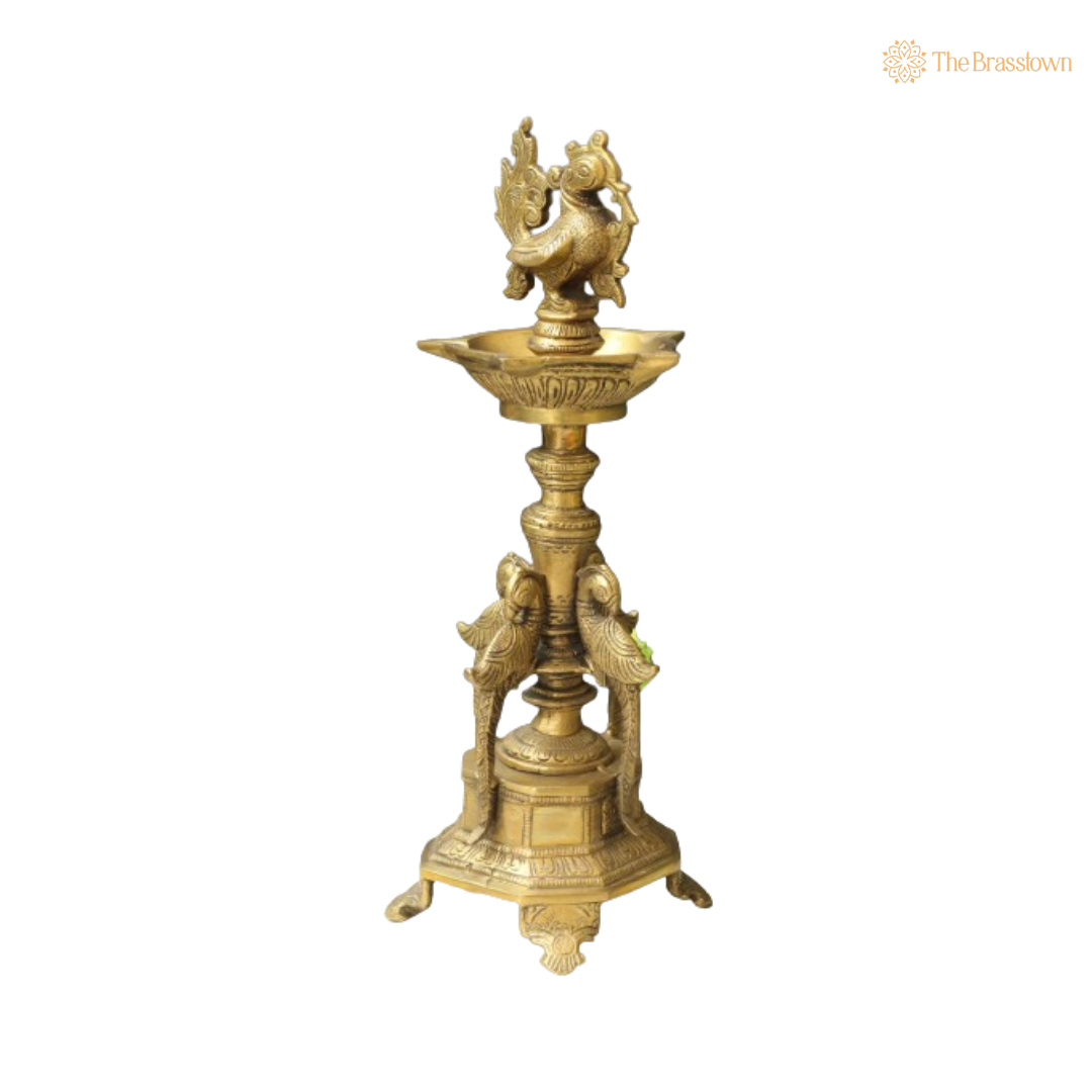 Handcrafted Brass Peacock Standing Diya 13 Inch