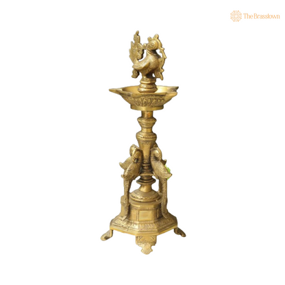 Handcrafted Brass Peacock Standing Diya 13 Inch