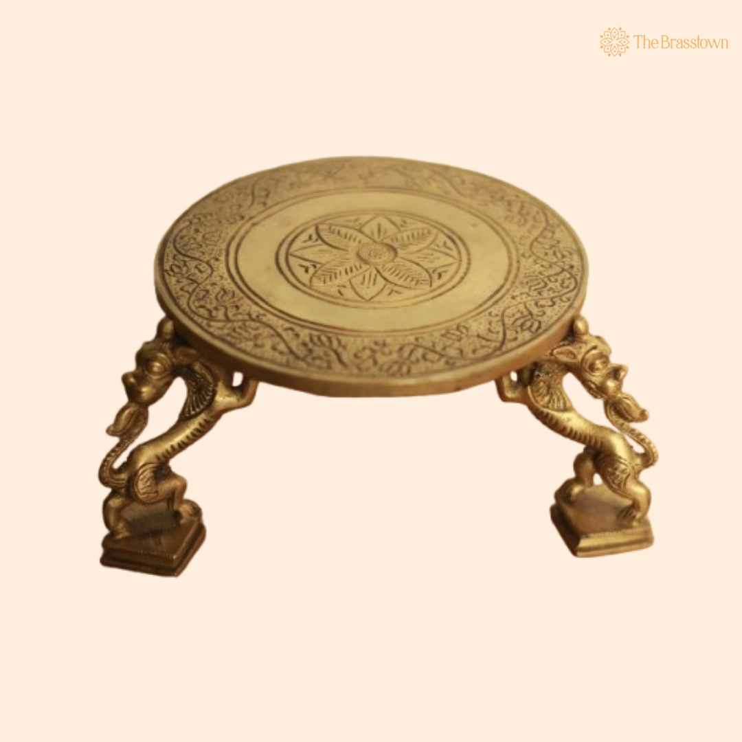 Handcrafted Brass Pooja Chowki with Ornate Legs 7 Inch