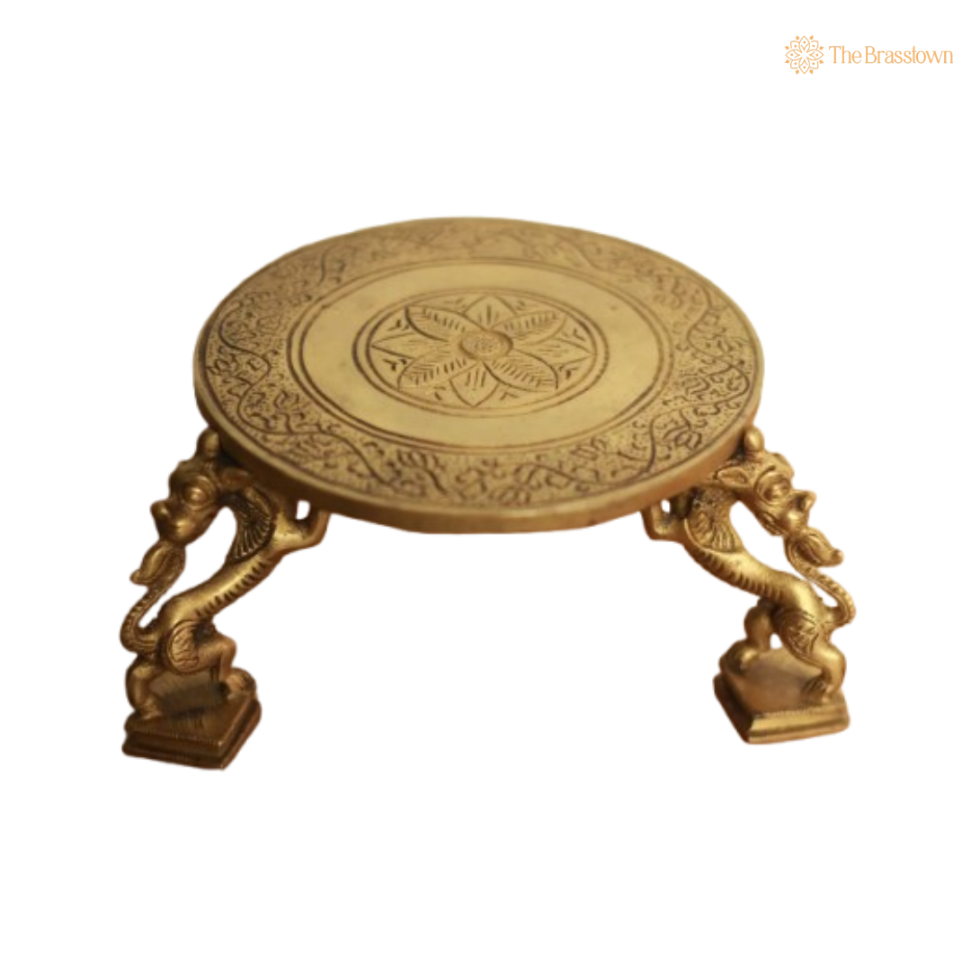 Handcrafted Brass Pooja Chowki with Ornate Legs 7 Inch