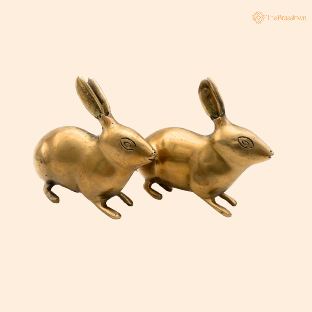 Handcrafted Brass Rabbit Pair Figurines 4.5 Inch