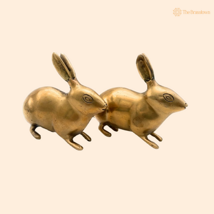 Handcrafted Brass Rabbit Pair Figurines 4.5 Inch