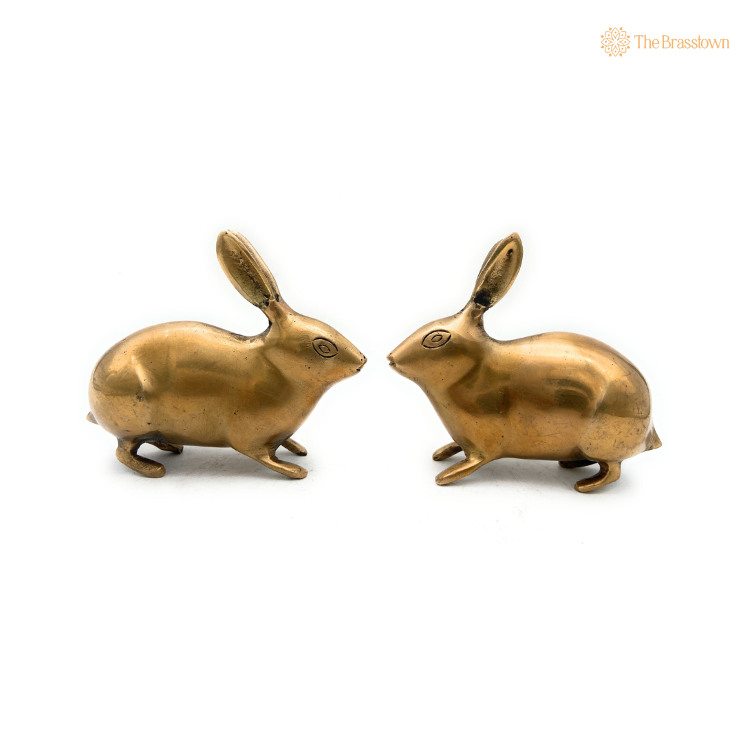 Handcrafted Brass Rabbit Pair Figurines 4.5 Inch