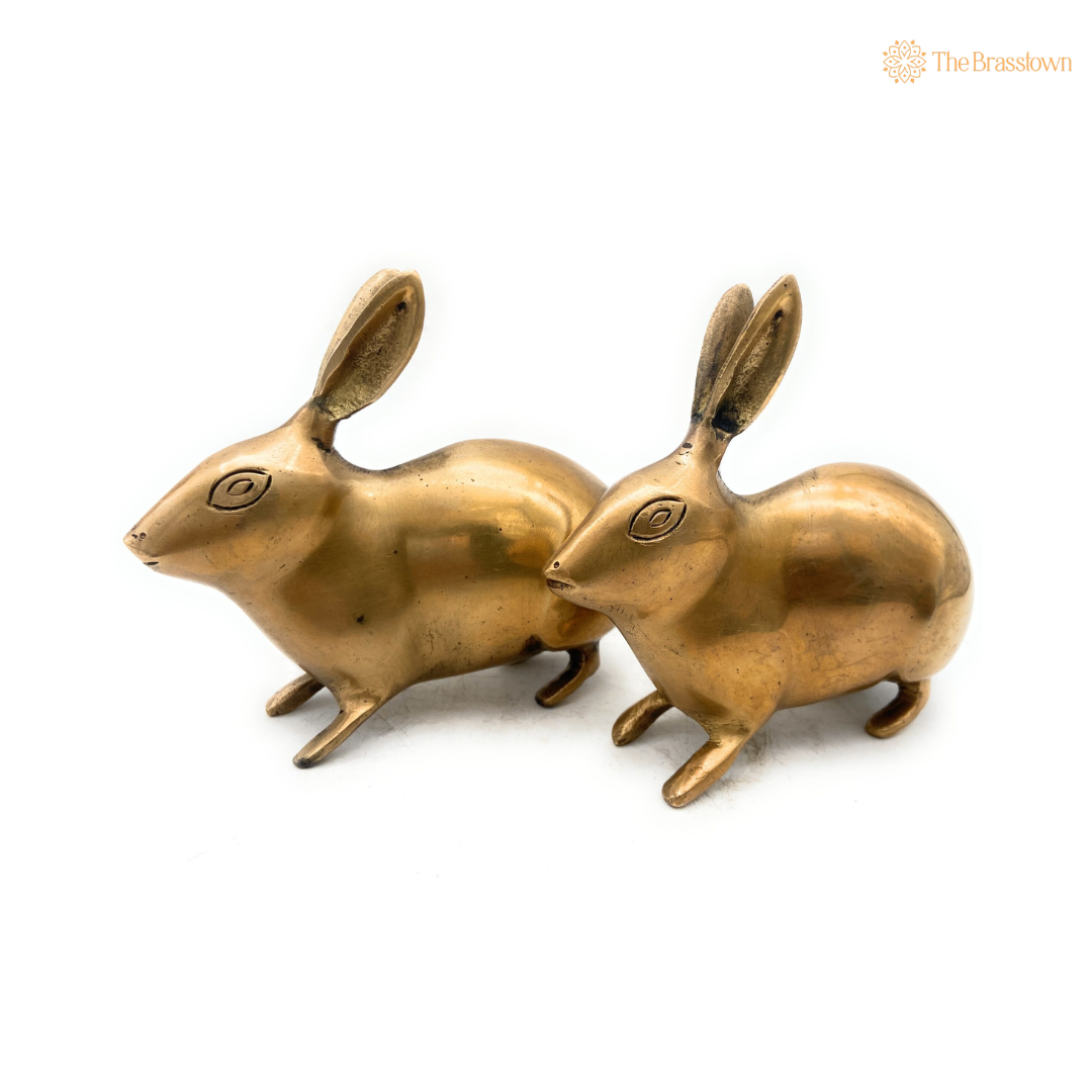 Handcrafted Brass Rabbit Pair Figurines 4.5 Inch