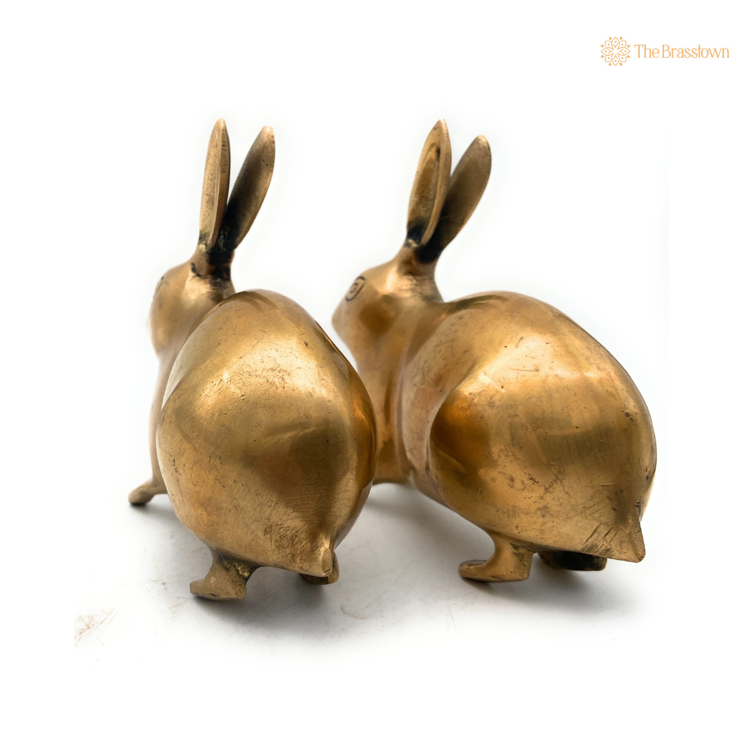 Handcrafted Brass Rabbit Pair Figurines 4.5 Inch
